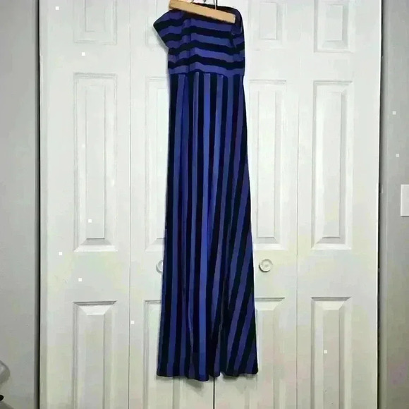 Mossimo Vintage Strapless Maxi Dress Keyhole Size Large Black Blue Striped - Picture 1 of 8